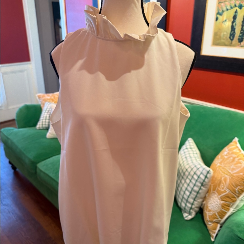 Tuckernuck Cream Ruffle Neck Sleeveless Top